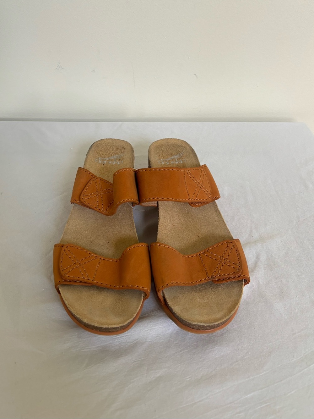 Dansko Women's Maddy Leather Nubuck Orange Milled Cork Wedge Sandal Sz 38 US 7.5